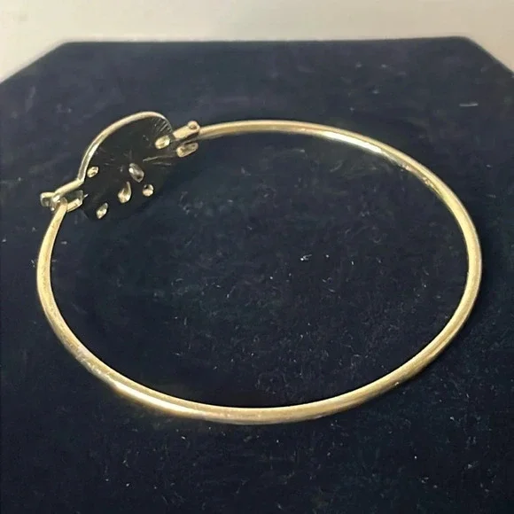 Gold Tone and Silver Hammered Sand Dollar Hook Bangle Bracelet - Picture 2 of 5